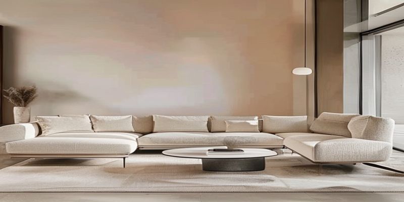 A modern modular sectional sofa with clean lines, a minimalist coffee table, and an accent chair